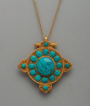 Ghau Copper Box Locket | Handmade Turquoise Gold-Plated Box