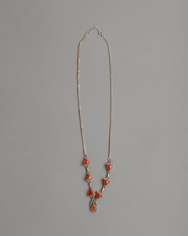 Silver and Triangle Coral Necklace