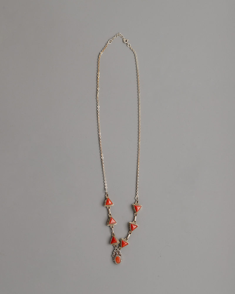 Silver and Triangle Coral Necklace