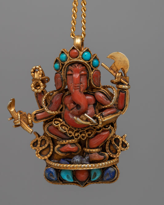 Coral Ganesh Locket