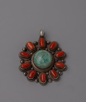 Turquoise and Coral Pendant