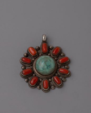 Turquoise and Coral Pendant