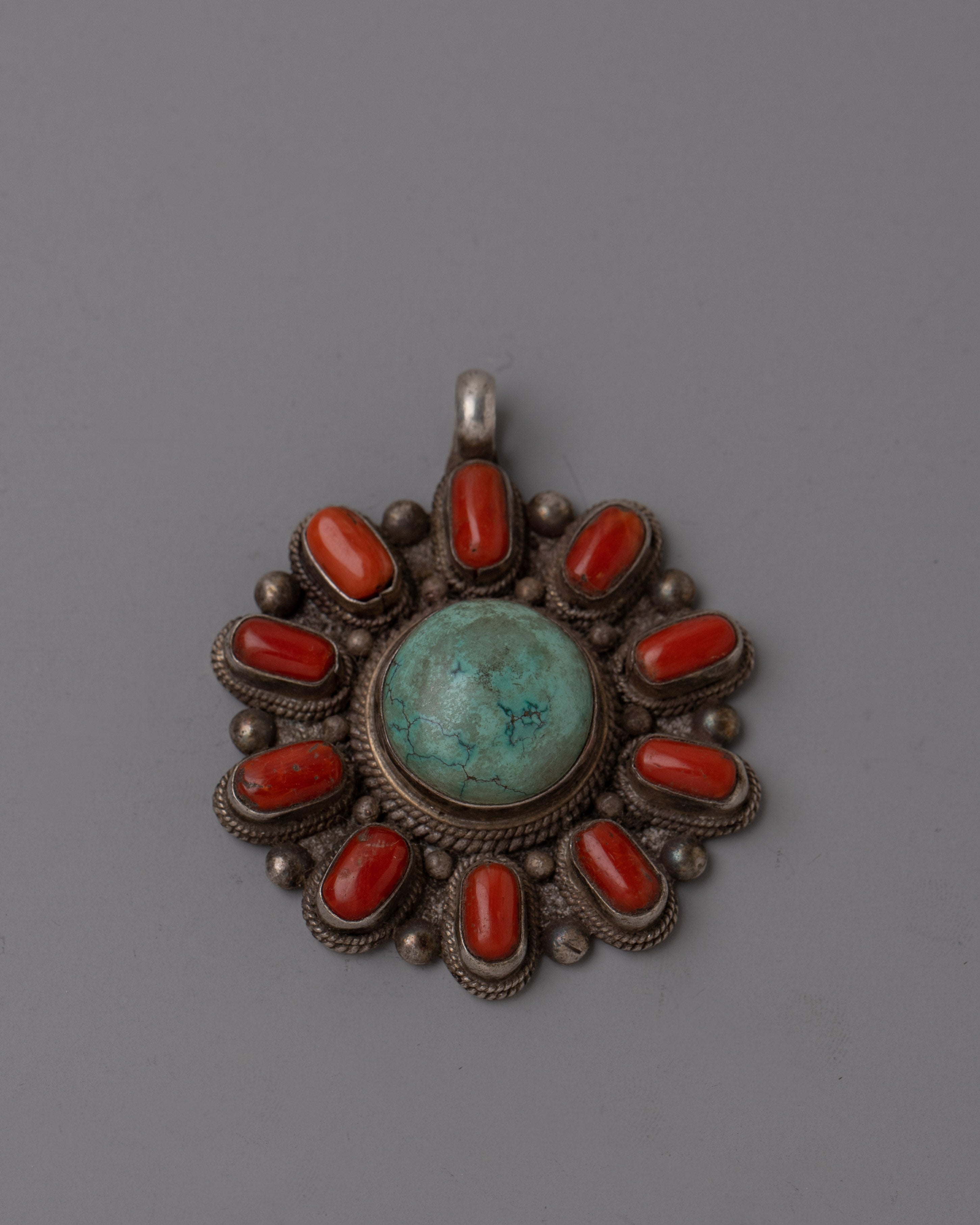 Turquoise and Coral Pendant