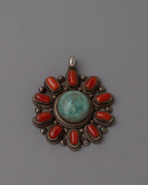 Turquoise and Coral Pendant