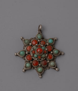 Turquoise and Coral Pendant Silver