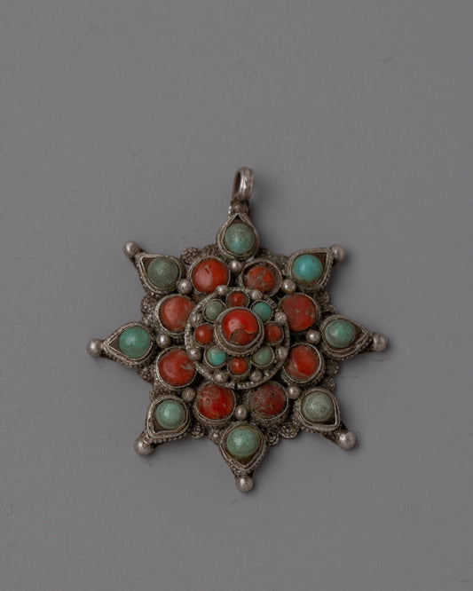 Turquoise and Coral Pendant Silver