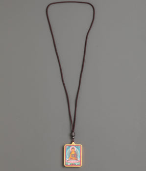 Hand Painted Shakyamuni Thangka Pendant | Gold-Plated Copper Spiritual Jewelry