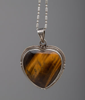 Tiger's Eye Pendant Locket Heart Shaped 