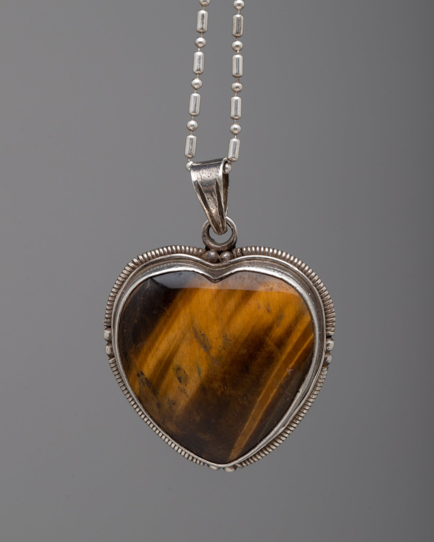 Tiger's Eye Pendant Locket Heart Shaped 