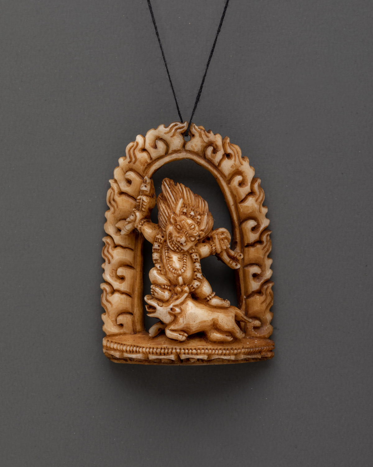 Yama Dharmaraja Carved Locket | Tibetan Buddhist Protector Artwork