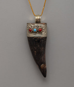 Ethically Made Goat Horn Pendant with Turquoise 
