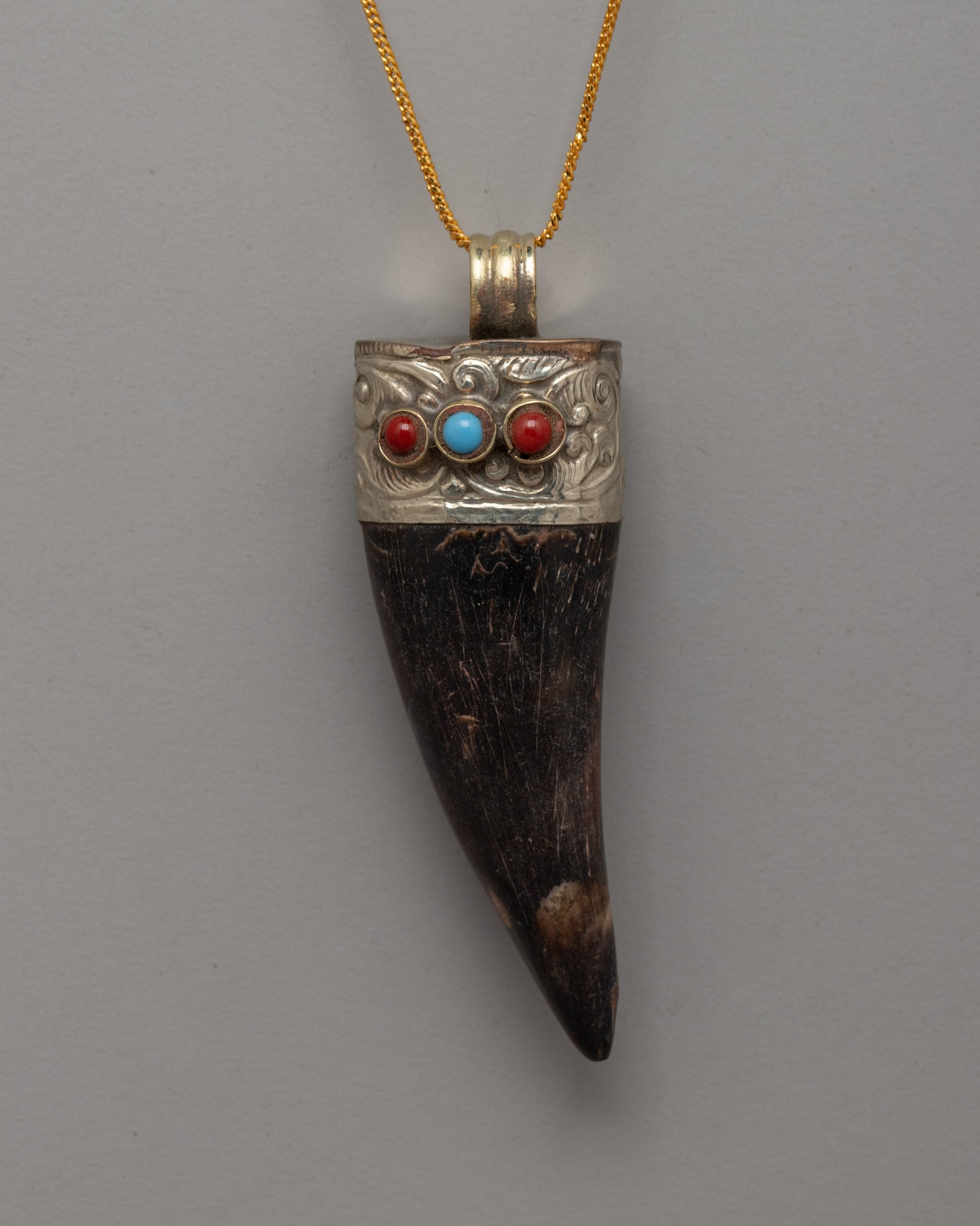 Ethically Made Goat Horn Pendant with Turquoise 