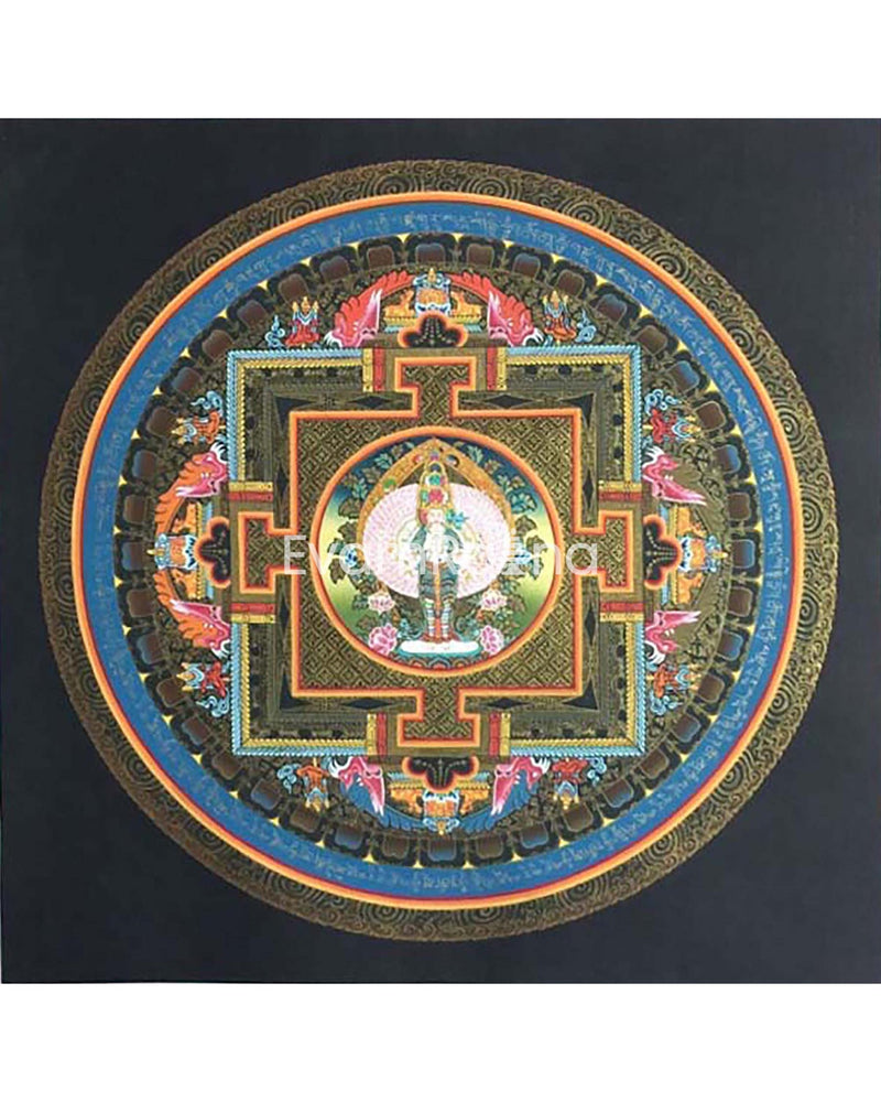 Original Hand-Painted Lokeshvara and White Tara Mandala Thangka | Tibetan Wall Hanging