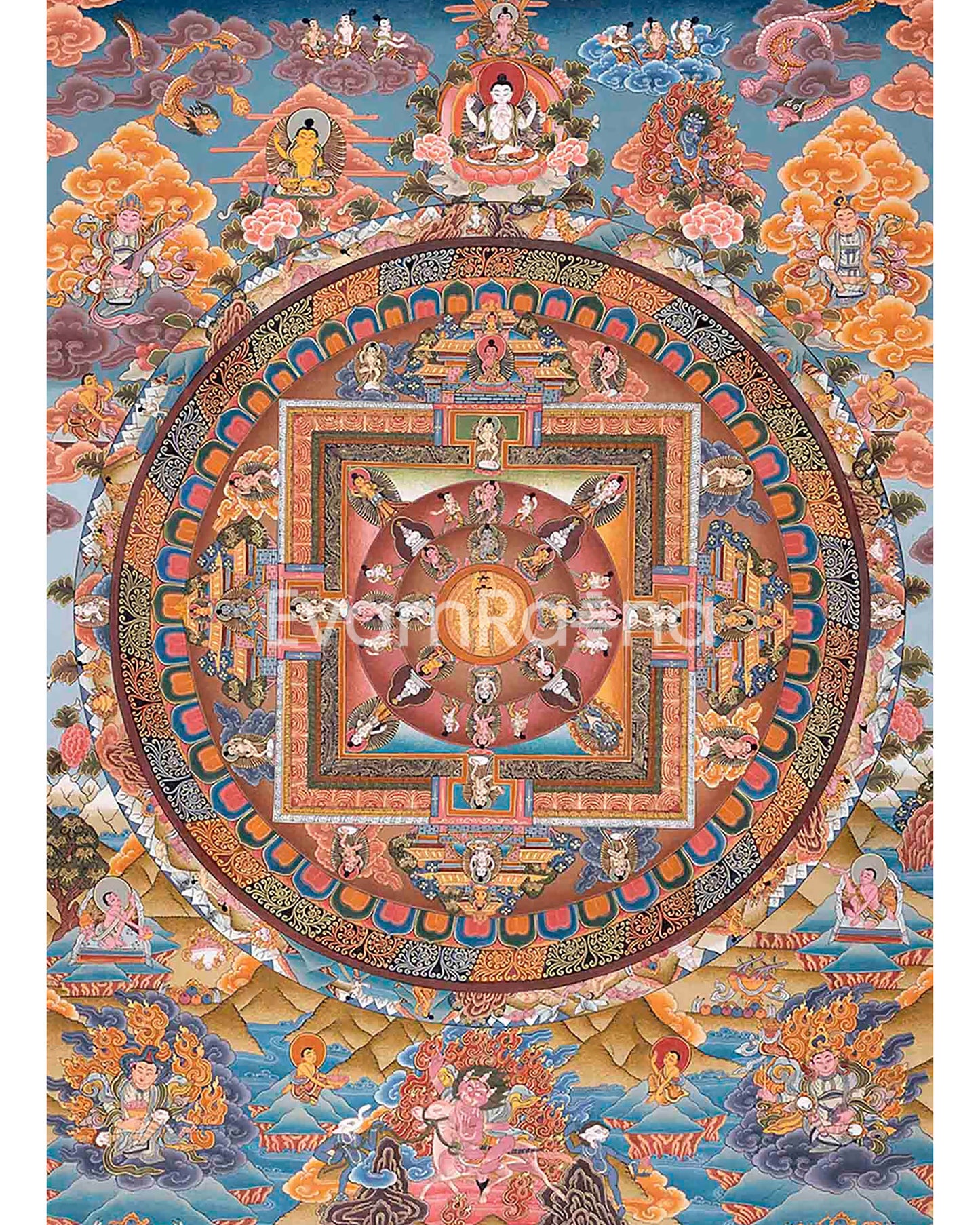 Vintage Lokeshvara Mandala Thangka | Tibetan Wall Hanging Mandala for Good Luck |