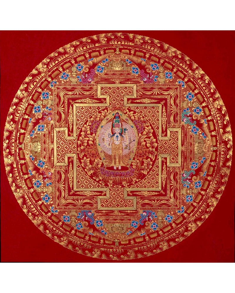 Shakyamuni Buddha, White Tara & Lokeshvara Mandala Thangka | Tibetan Buddhist Art