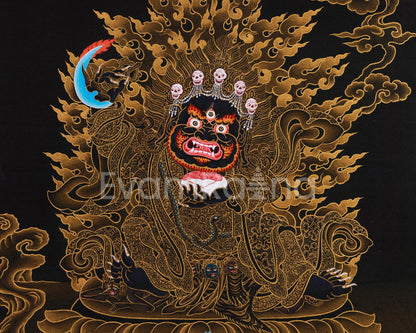 Fierce Kagyu Mahakala Bernagchen Thangka: Gold Work