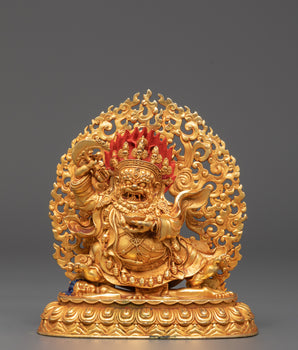 Mahakala Bernakchen Protector Deity | Buddhist Gold Plated Sculpture