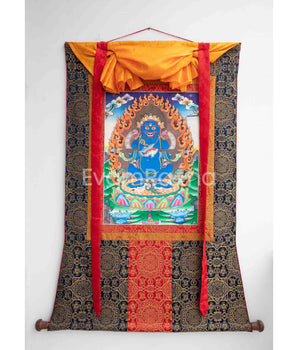 Sakya Mahakala Thangka with Dark Blue Brocade