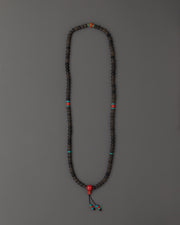 108 Bead Japa Mala Necklace with Black Stone Beads | Turquoise and Coral Accents