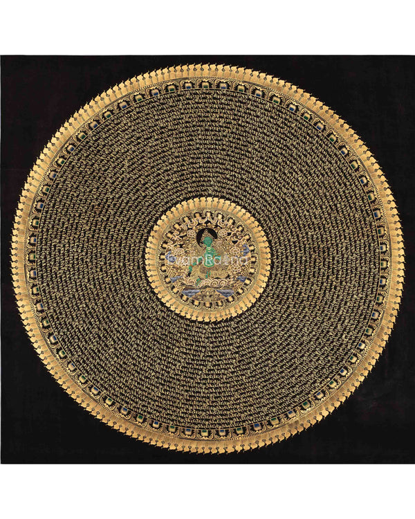 Green Tara Mantra Mandala Thangka | Goddess of Compassion | Meditative Thangka Artwork
