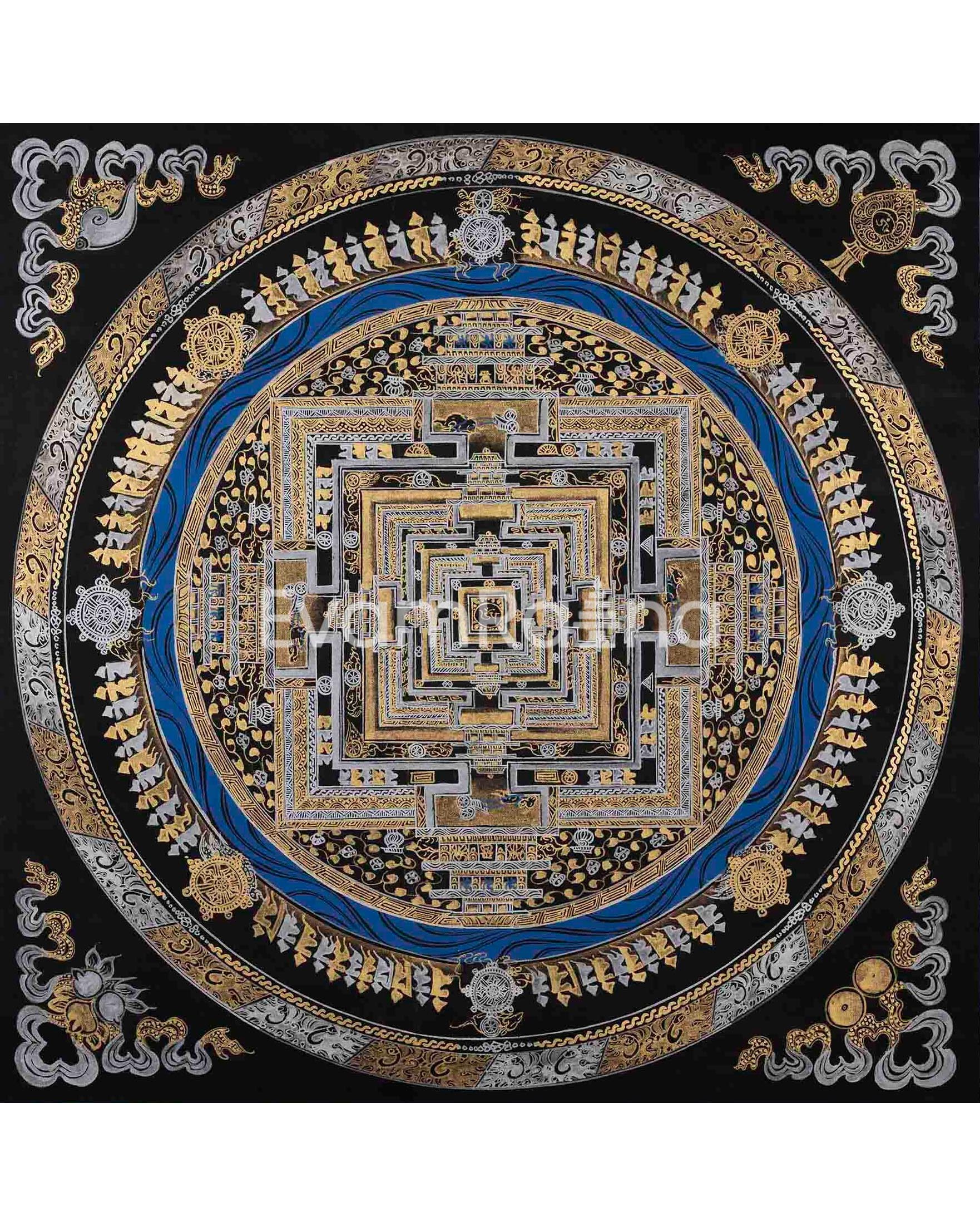Attractive Gold and Silver Imitation Colored Kalachakra Mandala | Unique Wheel Of Time Wall Decoration Mandala