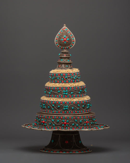 Tibetan Mandala Offering Set with Coral | Buddhist Ritual & Altar Offerings