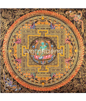 Green Tara Mandala Thangka Painting: