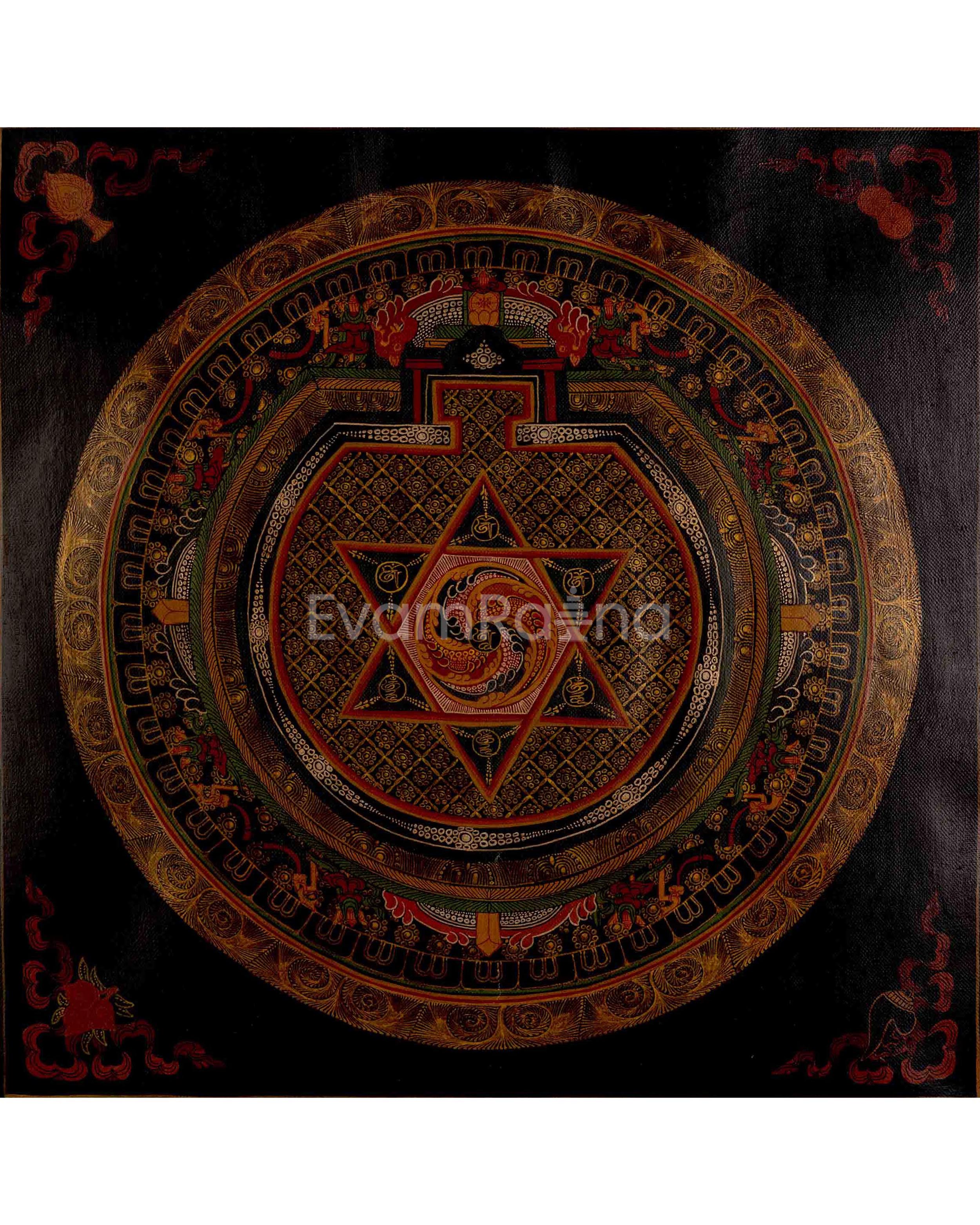 Oil Varnished Star Mandala Tibetan Thangka 