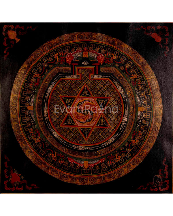 Oil Varnished Star Mandala Tibetan Thangka 