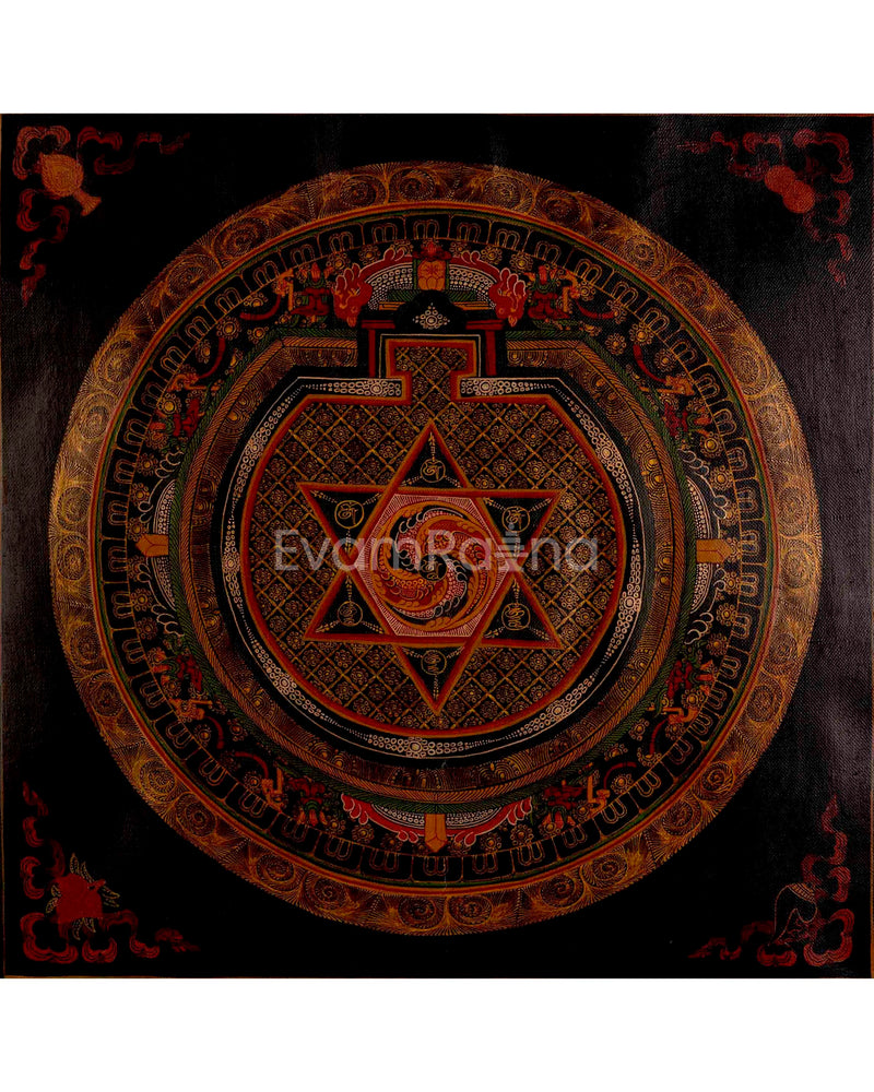 Oil Varnished Star Mandala Tibetan Thangka 