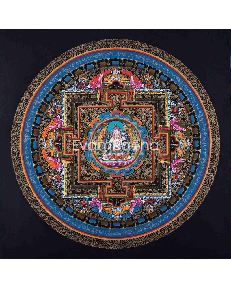 Original Hand-Painted Lokeshvara and White Tara Mandala Thangka | Tibetan Wall Hanging