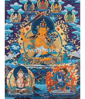 Manjushree Thangka Art with Chengrezig, Vajrapani and Others | Mindfulness Gift