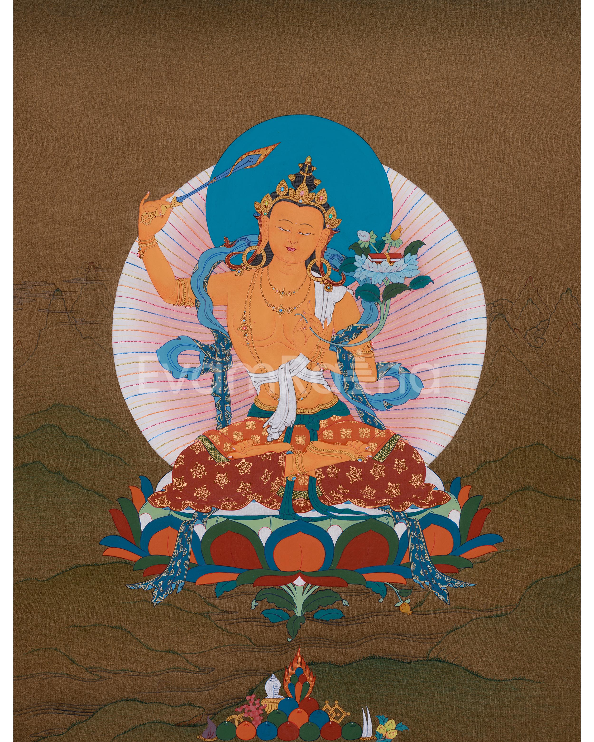 Enlightened Bodhisattva Manjushri Thangka 