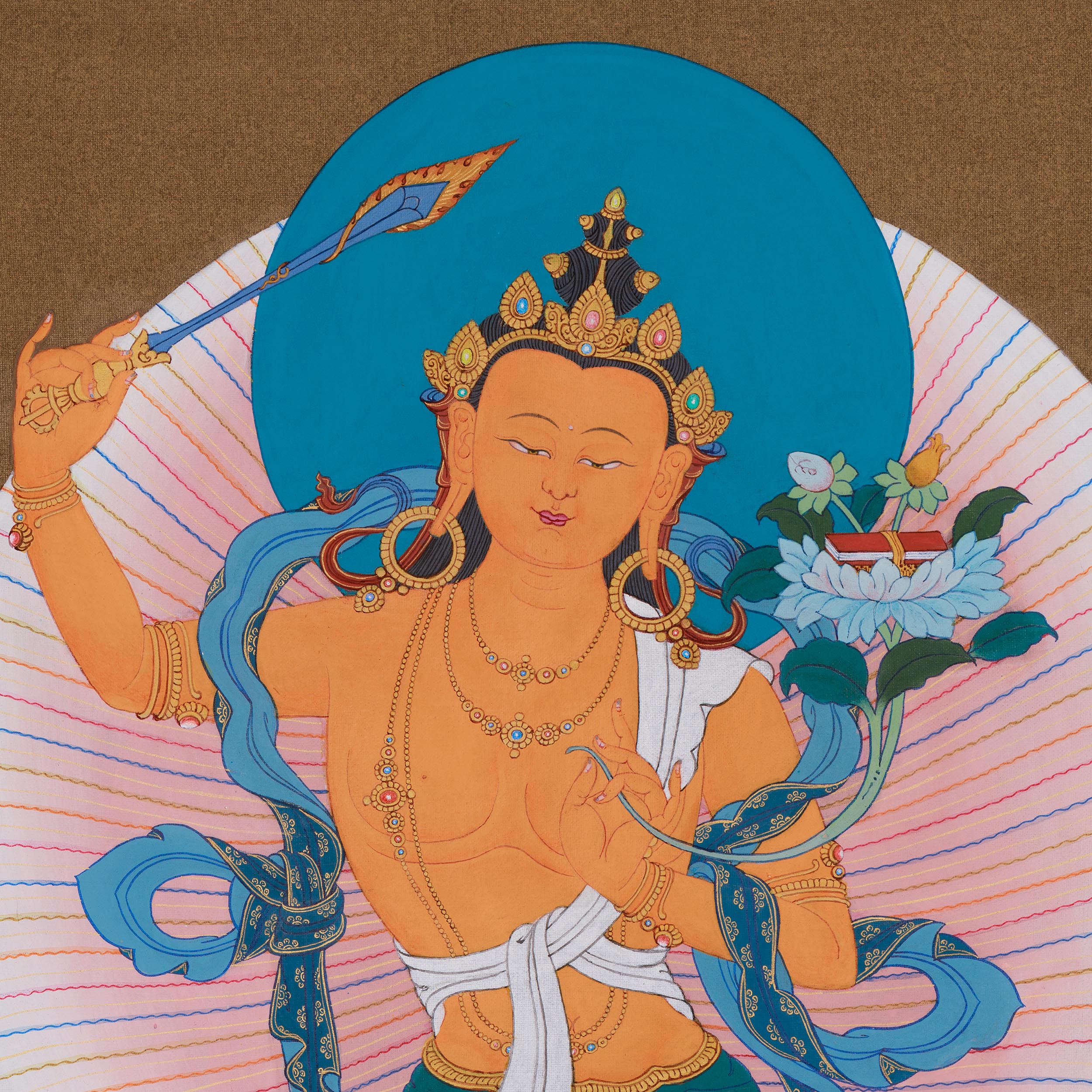 Enlightened Bodhisattva Manjushri Thangka | Supreme Wisdom & Compassion
