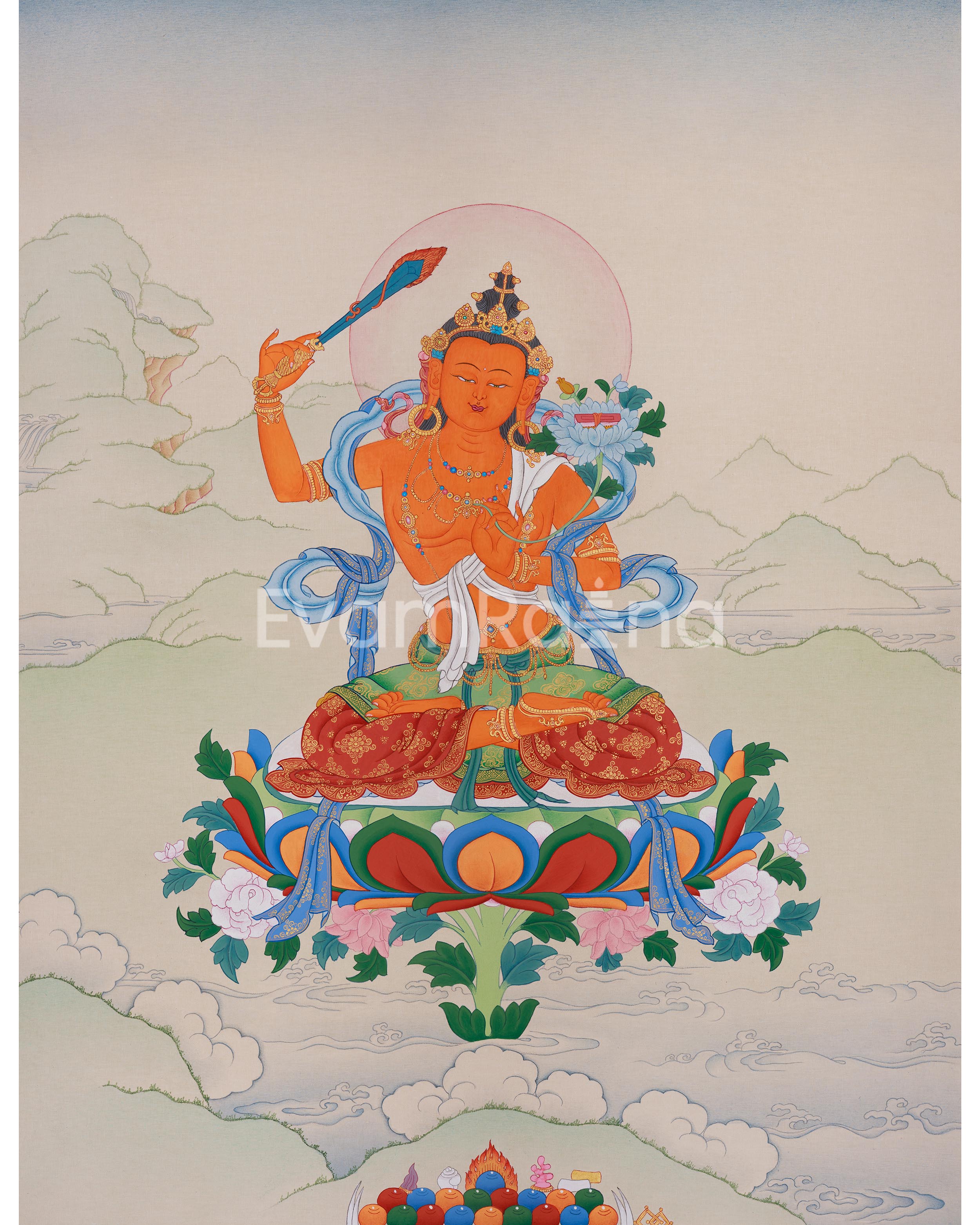 Wisdom Deity, Manjushri Thangka for Meditation 