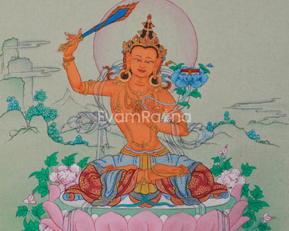 Enlightened Manjughosa, Bodhisattva Thangka | Small Canvas Art