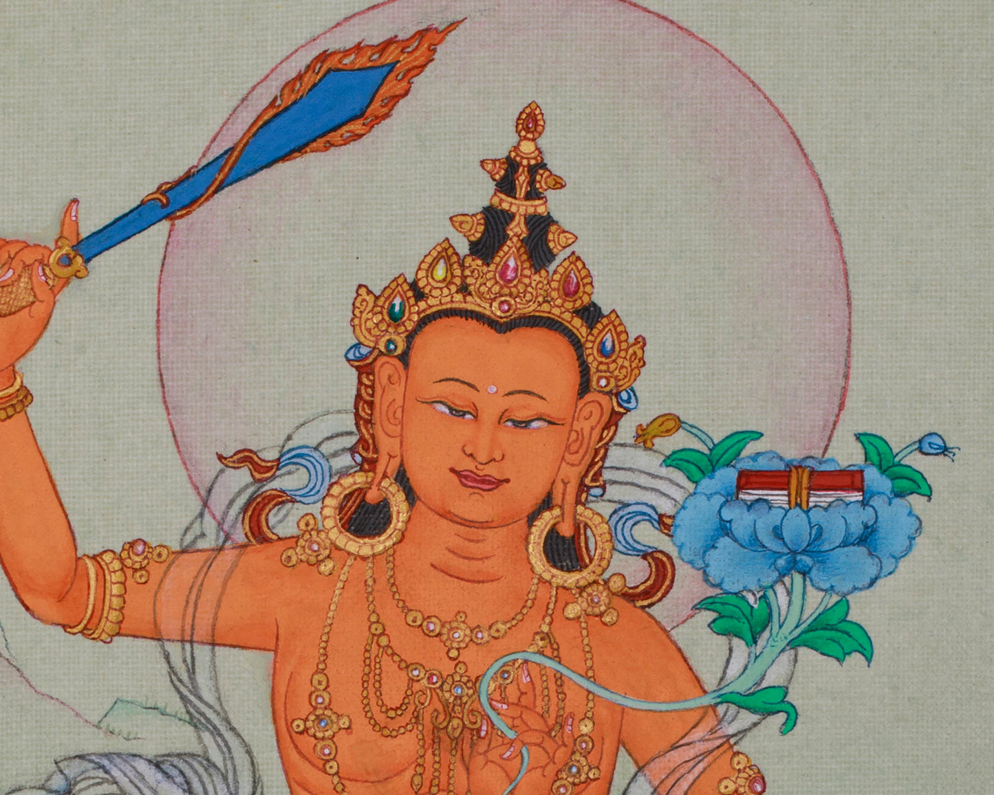 Enlightened Manjughosa, Bodhisattva Thangka | Small Canvas Art