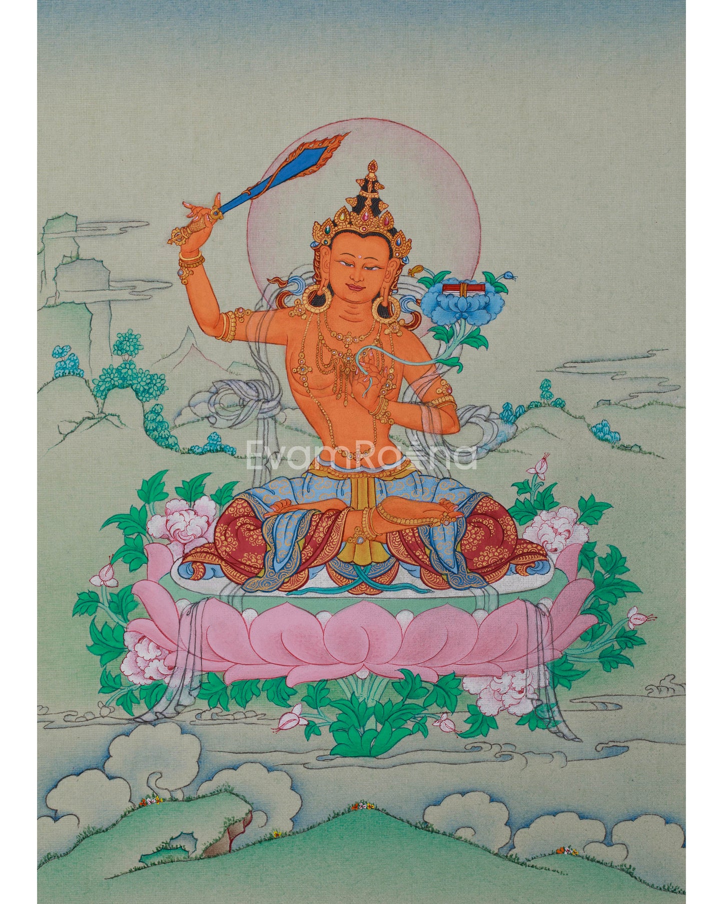 Enlightened Manjughosa, Bodhisattva Thangka