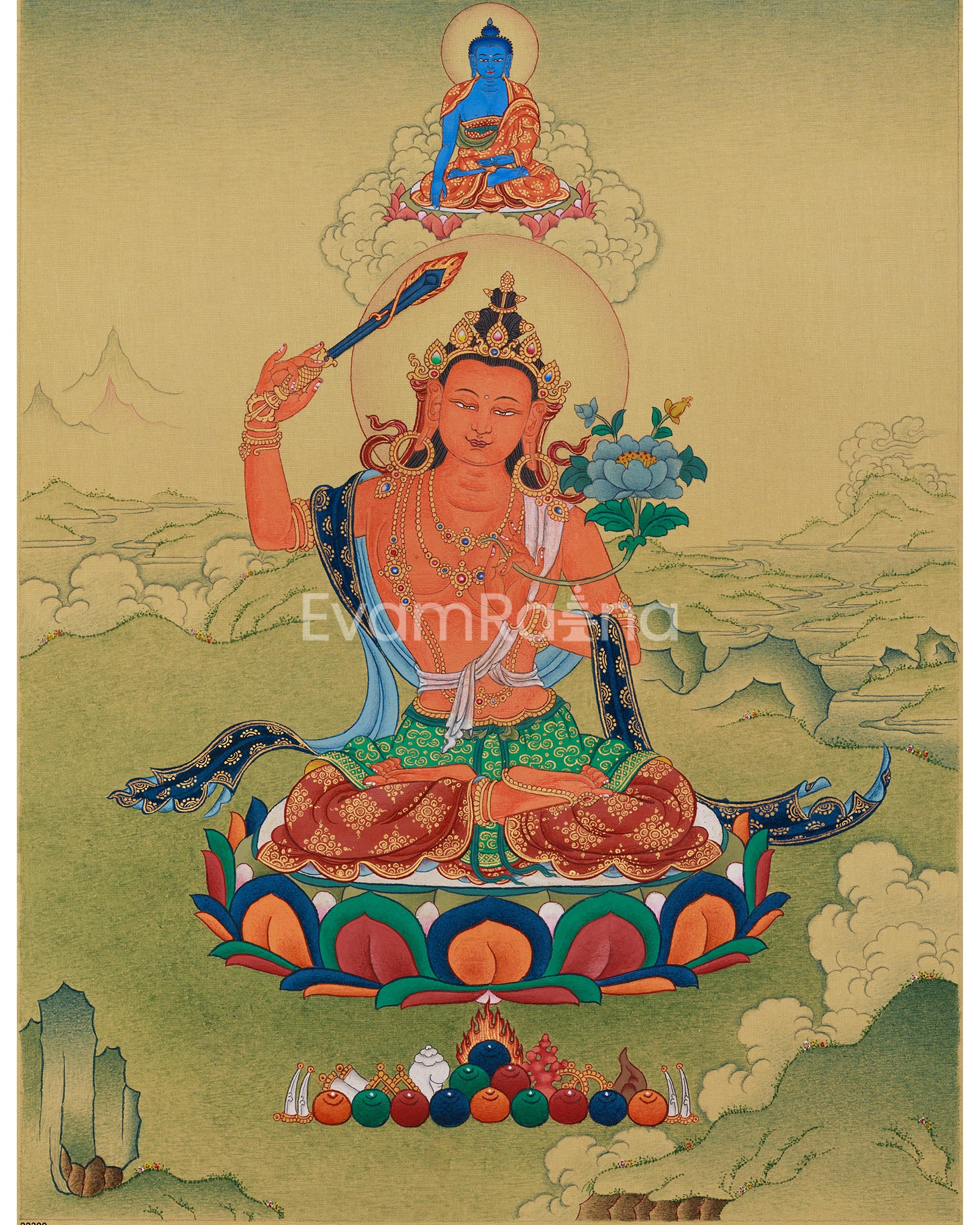 Bodhisattva Manjushri with Mitrupa Buddha Thangka 