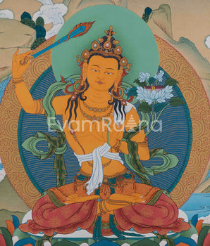 Manjushri : The Bodhisattva of Wisdom Thangka Print | Tibetan Buddhism Altar Art Print | Himalayan Art