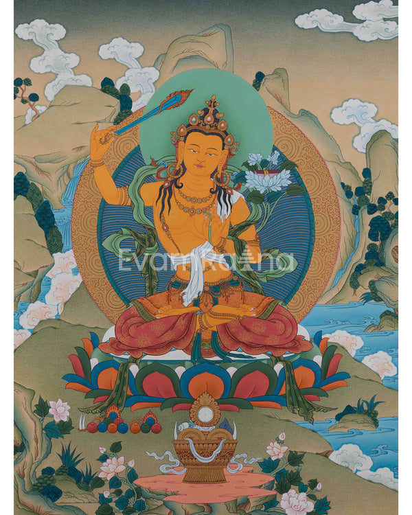 Manjushri : The Bodhisattva of Wisdom Thangka Print