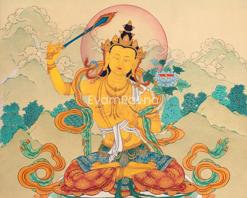 Manjushri Thangka To Elevate Your Sacred Space | Bodhisattva Artwork for Home Decor