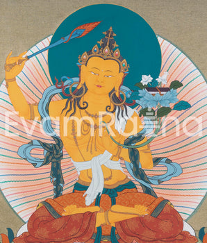 Thangka Print Of Bodhisattva of Wisdom | Digital Print Of Manjushri | Meditative Artwork