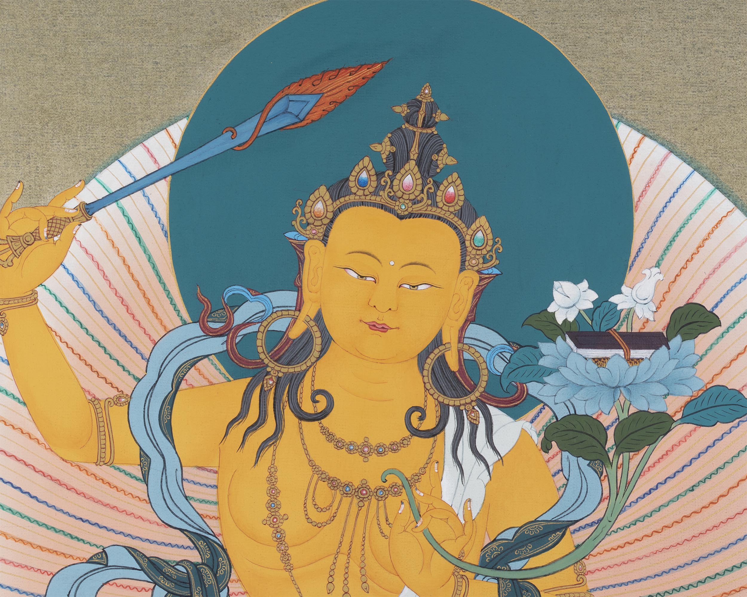 Thangka Print Of Bodhisattva of Wisdom | Digital Print Of Manjushri | Meditative Artwork