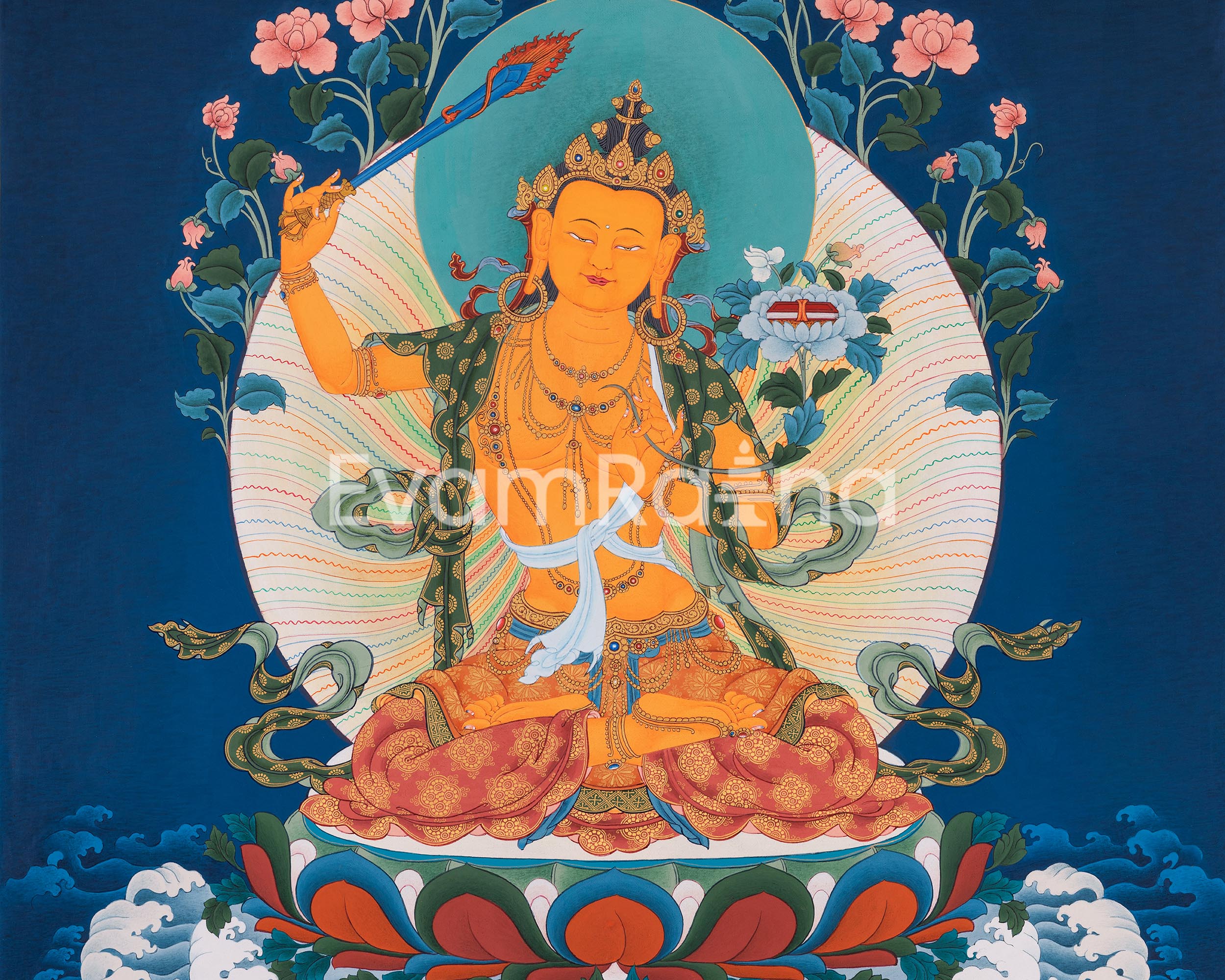 Manjushri, the Buddha of Wisdom | Traditional Karma Gadri Style