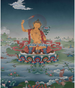 Divine Manjushri Thangka Print for Yoga Practice