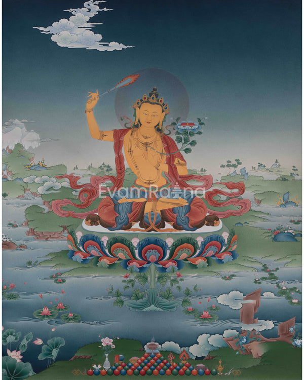 Divine Manjushri Thangka Print for Yoga Practice