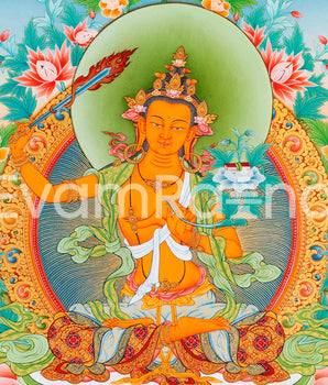 Wisdom Deity, Manjushri Thangka | Sacred Tibetan Art for Insight & Compassion