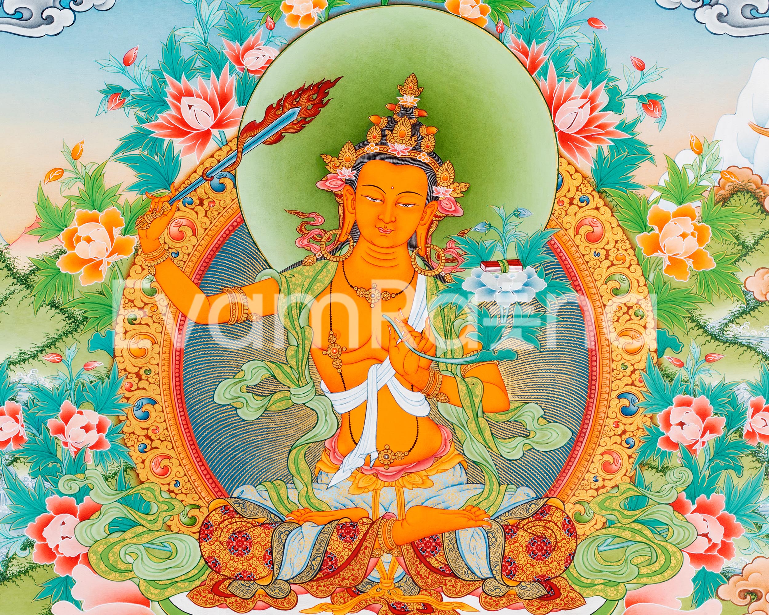 Wisdom Deity, Manjushri Thangka | Sacred Tibetan Art for Insight & Compassion