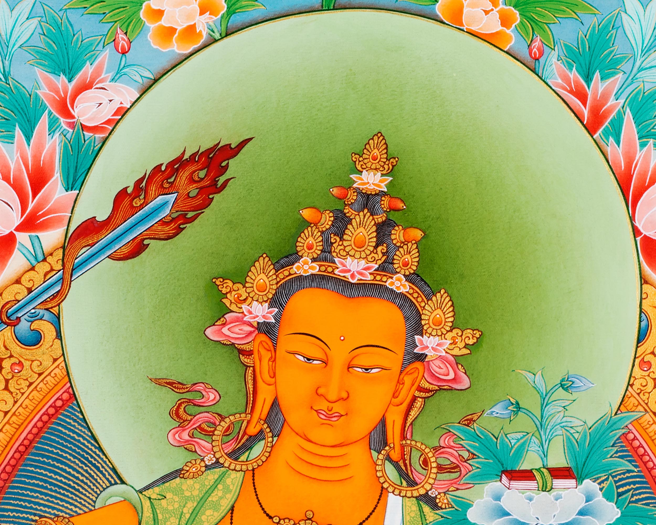 Wisdom Deity, Manjushri Thangka | Sacred Tibetan Art for Insight & Compassion